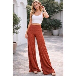 Flat White Rust Knit Wide Leg Pants Women’s M High Rise Textured Palazzo